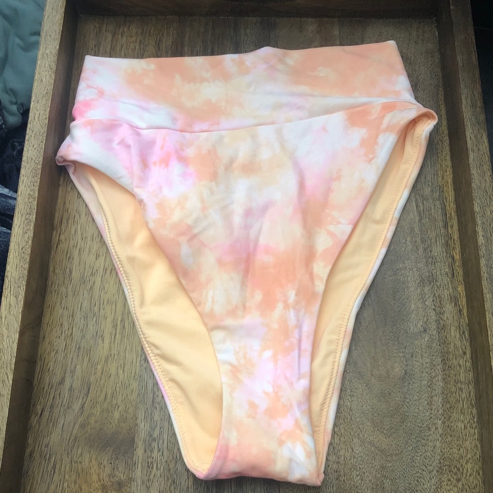 aerie High-Waist Bikini Bottoms in Peach Tie-Dye
